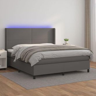 vidaXL Cama Box Spring Colch&oacute;n Y Led Cuero Sint&eacute;tico Gris 160x200 Cm Vidaxl