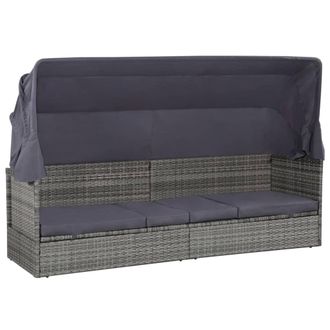 vidaXL Cama De Jard&iacute;n Con Toldo 205x62 Cm Rat&aacute;n Sint&eacute;tico Gris Vidaxl