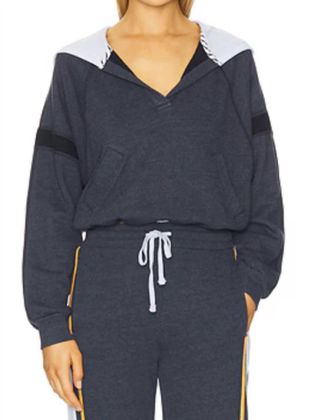 Sundry Half Placket Hoodie In Deep Navy