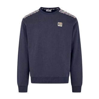 Aquascutum Check Shoulder Crewneck Fleece Sweatshirt - Heren - Sweatshirts & Hoodies - Blauw - Maat: 2XL Fleece