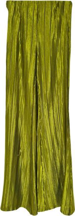 Galvan London Nuage Pleated Flared Trousers in Metallic Green Polyester