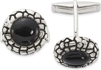 Diamond2Deal Sterling Silver Polished Round Onyx with Enamel Cuff Links