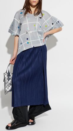 Pleats Please Issey Miyake Pleated Printed Top, Womens, Grey