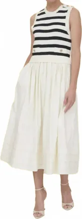ZOE AND CLAIRE Mixed Media Stripe Midi Dress In Cream Black
