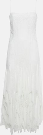 Jonathan Simkhai Simkhai White Chiffon Pleated Lace Maxi Dress