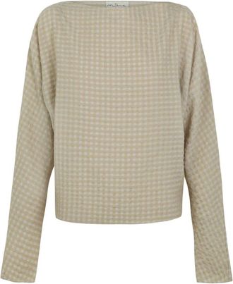 Cortana Bravo- top in jacquard beige geruit - Dames - Blouses - Beige - M - Wol - Overhemden
