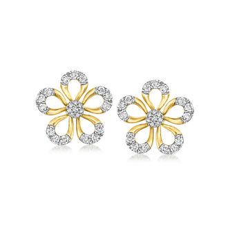 Ross-Simons Diamond Flower Earrings in 18kt Gold Over Sterling