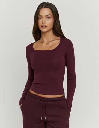 Tally Weijl Langarmshirt TALLY WEIJL STSCOORLA, Damen, Gr. L, mauve wine, Jersey, Obermaterial: 100% Baumwolle, unifarben, figurbetont taillenbedeckt, tiefer Rund