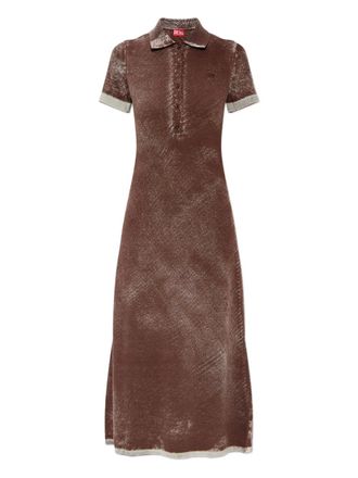 Diesel M-Lourens half-buttoned polo-collar midi dress - women - Cotton - L - Brown