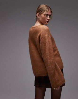 & Other Stories maglione con spalle scese in misto lana e mohair color cammello-Neutro
