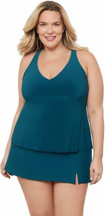 Aqua Green Plus Size V-Neck Full Coverage Ladder Trim Racerback Tankini Swimsuit Top in Lagoon at Nordstrom, Size 1X