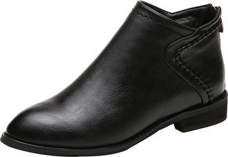 Generic Womens Chelsea Ankle Boots, Flat Heel Faux Leather Pull on Boots with Elastic Panel, Classic Round Toe Dealer Biker Boots, Lightweight Comfortable Des