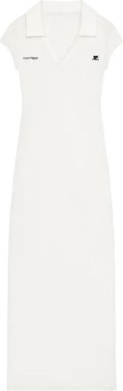 Courr&egrave;ges V-neck Logomaxidress - Dames - Maxi kleedjes - Wit - M - Polyester - Kleedjes