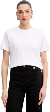 Elisabetta Franchi Katoenen T-shirt Met Logo Borduurwerk - Dames - T-shirts - Wit - L - Katoen - Tops