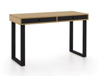 HOGAR 24 Escritorio de madera maciza natural, color encerado y negro