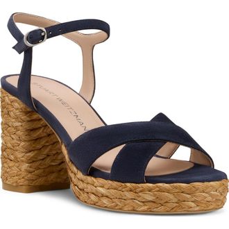 Stuart Weitzman Dayna Platform 80 Sandal in Nice Blue/Natural at Nordstrom, Size 7.5