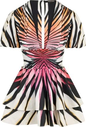 Roberto Cavalli Kleedjes, Dames, Veelkleurig, S, Katoen, Ray Of Paradise Print Jurk Mini