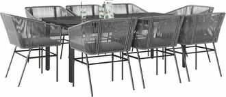 vidaXL Juego Comedor Jard&iacute;n 9 Pzas Cojines Rat&aacute;n Sint&eacute;tico Vidrio Gris Vidaxl
