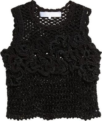 Comme Des Gar&ccedil;ons Crop Crochet Flower Mesh Tank in Black at Nordstrom, Size Medium