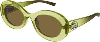 Gucci Sunglasses, female, Green, Size: 51 MM Oval Frame Sunglasses