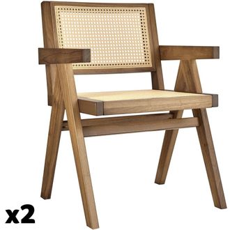 TecTake 2 Sillas comedor rat&aacute;n vien&eacute;s, estilo Boho, carga 120 kg, roble claro