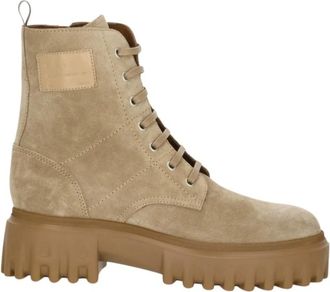 Hogan H700 Enkellaars - Dames - Veterlaarzen - Beige - 38 1/2 EU - Leer - Schoenen