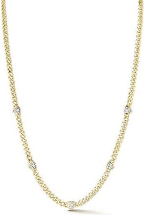 Sphera Milano Cubic Zirconia Heart Station Curb Chain Necklace in Gold/white at Nordstrom Rack