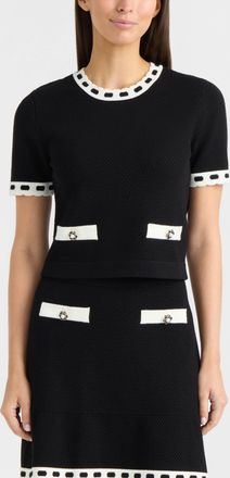 Ellen Tracy Womens Short Sleeve Sweater with Contrast Trim