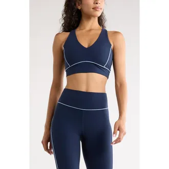Zella Studio Luxe Piped Sports Bra in Navy Sapphire at Nordstrom, Size X-Small