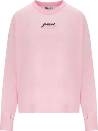 Ganni Lange Mouwen Katoenen T-shirt - Dames - Longsleeves - Roze - L - Katoen - Tops
