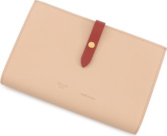 Celine Beige Red Color Leather Long Wallet (Bi-Fold) (Pre-Owned)