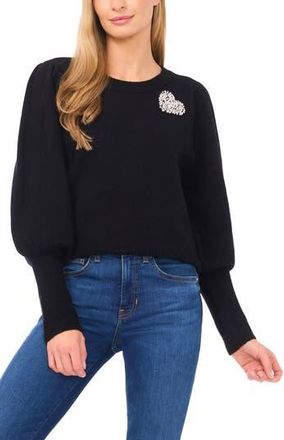 CeCe by Cynthia Steffe Faux Pearl Heart Embellished Crewneck Sweater in Rich Black at Nordstrom Rack, Size Xx-Small