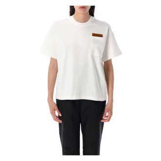 Bottega Veneta T-Shirts, female, White, S, Pima Cotton T-Shirt with Suede Patch
