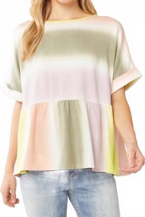 Entro Rainbow Peplum Top In Lime, Lavender, Green, And Blush