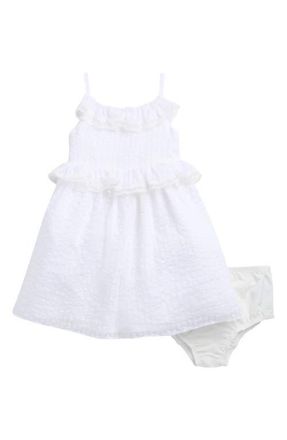 Pippa & Julie Kids Jessie Stripe Ruffle Trim Sheer Peplum Dress in White at Nordstrom, Size 12M
