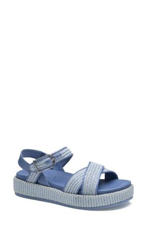 Johnston & Murphy Carli Ankle Strap Platform Sandal in Light Blue Raffia at Nordstrom, Size 7.5