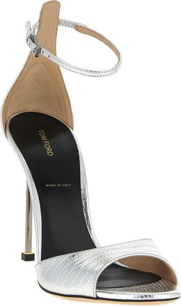 Tom Ford Womens Tejus Heel White Leather Steel Brass