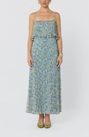 ASTR the Label Makennah Floral Pliss&eacute; Maxi Dress in Blue Green Floral at Nordstrom, Size X-Small