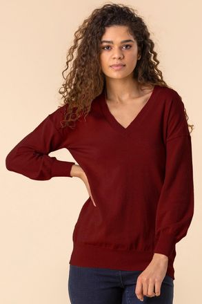 Roman Plain V-Neck Stretch Longline Jumper