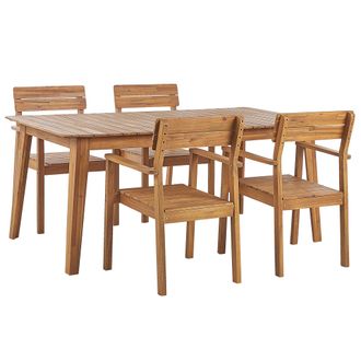Beliani Conjunto De Comedor 4 Plazas De Madera De Acacia Clara 180 X 90 Cm Sillas Con Reposabrazos R&uacute;stico Exterior Fornelli