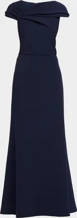 Shoshanna Carly Asymmetric Stretch Crepe Gown