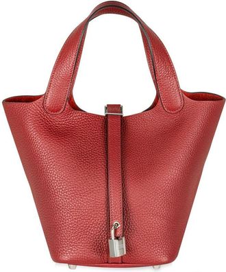 Herm&egrave;s Picotin 18 in Rouge Grenat Clemence Leather with Palladium Hardware