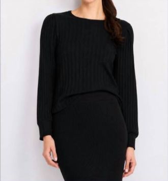 Michael Stars Jeanie London Rib Long Sleeve Crew Top In Black