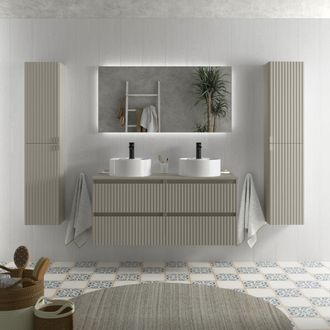 Cygnus Bath Mueble De Ba&ntilde;o Kira 120cm Gris Mate 4 Cajones Lavabo Sobre Encimera 2 Pozas Porcelana