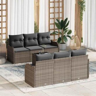 vidaXL Vidaxl - Conjunto De Sof&aacute; De Jard&iacute;n Con Coj&iacute;n 7 Pcs Gris 55 X 55 X 37 Cm