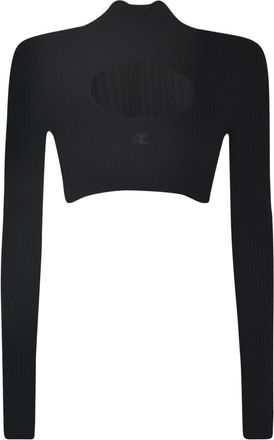 Courr&egrave;ges Black Embroidered Logo Sweater