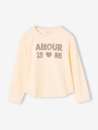 Vertbaudet M&auml;dchen Langarmshirt mit Blumen-Schriftzug wollwei&szlig;