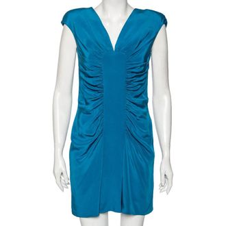 Elie Saab Blue Silk Ruched Detail Short Dress