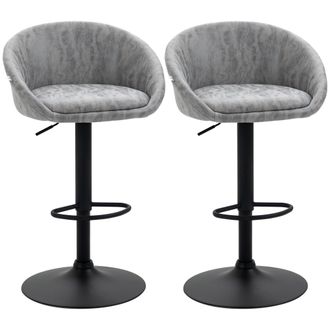 HOMCOM Modern Swivel Bar Stools Set of 2 with Adjustable Height - Light Grey | TJ Hughes