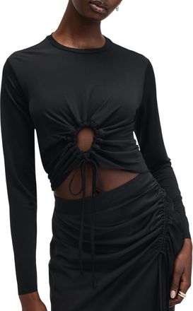 AllSaints Xylia Tie Front Crop Top in Black at Nordstrom Rack, Size 10